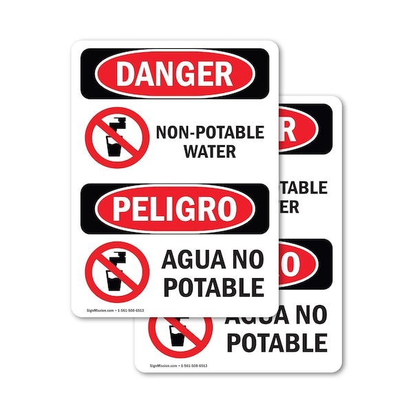 Signmission Non-Potable Water Bilingual, 7 in W x Rectangle, Vinyl Decal OS-2PACK-DS-D-710-VS-1499 - main